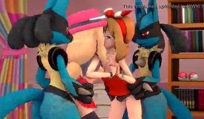 Mei and Sirena had group sex with a couple of Pokemon