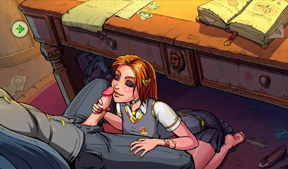 Innocent witch Ginny Weasley sucking Harry Potter off under the desk
