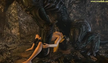 Horny 3D aliens capture and use Hitomi and Tanaka as cum dumpsters