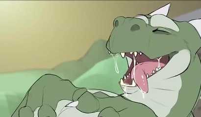 Hentai gay dragon let hunky hound swallow his huge rod