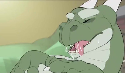 Hentai gay dragon let hunky hound swallow his huge rod