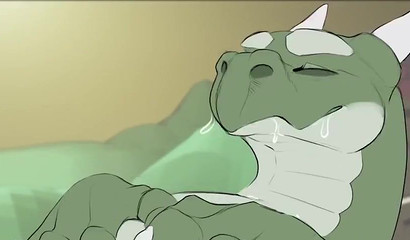 Hentai gay dragon let hunky hound swallow his huge rod