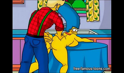 Busty cartoon milf hottie Marge jumping on big cocks