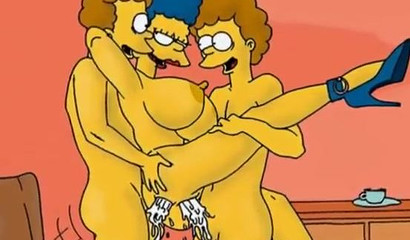 Busty cartoon milf hottie Marge jumping on big cocks
