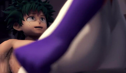 Curvy blonde anime hottie Mt Woman riding Deku's huge dick