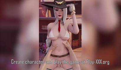 Naughty 3D anime cutie Ashe Ow milks big dicks in Overwatch