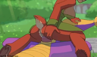 Slutty anime redhead furry gets creampied after riding big dragon rod