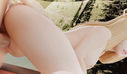 Delicate 3D blonde Ahri taking big cock from behind during LOL quest