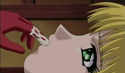 Busty hentai dominatrix Yuri polishing her pussy in leather costume