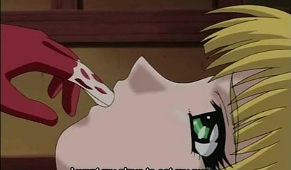 Busty hentai dominatrix Yuri polishing her pussy in leather costume