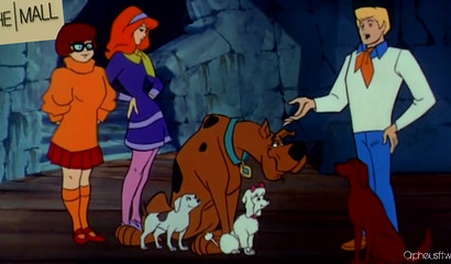 Funny cartoon parody of Scooby Doo and the mystery gang