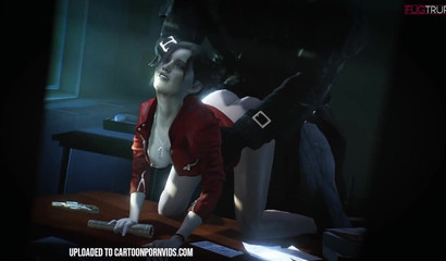 Busty 3D brunette Claire Redfield takes Mr X's huge dick from behind