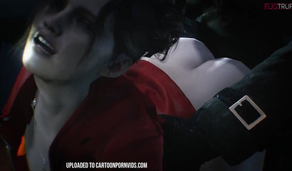 Busty 3D brunette Claire Redfield takes Mr X's huge dick from behind