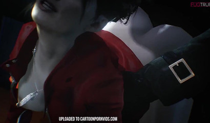 Busty 3D brunette Claire Redfield takes Mr X's huge dick from behind