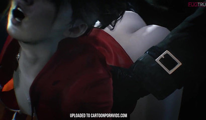 Busty 3D brunette Claire Redfield takes Mr X's huge dick from behind