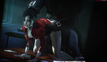 Busty 3D brunette Claire Redfield takes Mr X's huge dick from behind