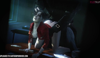 Busty 3D brunette Claire Redfield takes Mr X's huge dick from behind