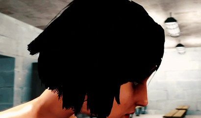 Horny 3D brunette giantess lets tiny man climb into her pussy