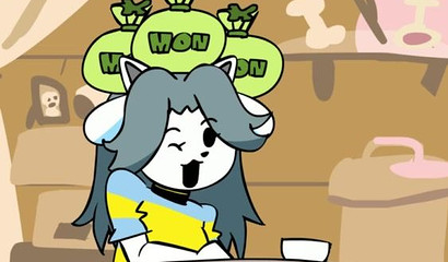 Cute blue-haired cartoon furry deepthroating a huge cock