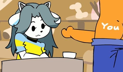 Cute blue-haired cartoon furry deepthroating a huge cock