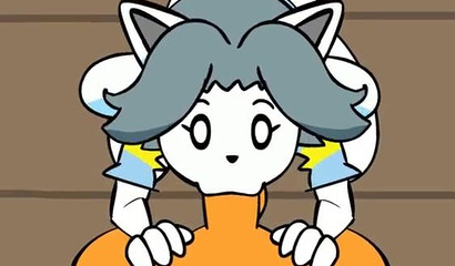 Cute blue-haired cartoon furry deepthroating a huge cock