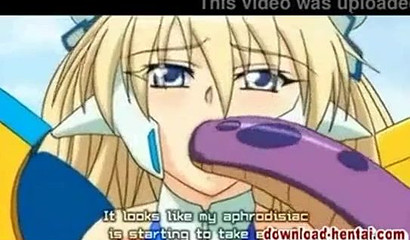 Powerful and busty purple-haired hentai lesbian banging with tentacles