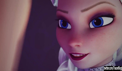 Kinky 3D blonde Elsa teasing young redhead Anna's holes