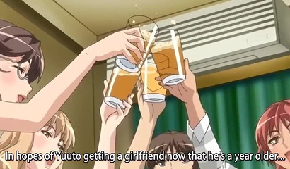 Shy anime stud bangs busty and slutty bimbos in his home