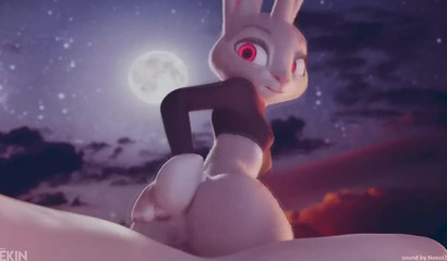 Judy Hopps, petite lapine en peluche en 3D, chevauche une grosse bite partout.