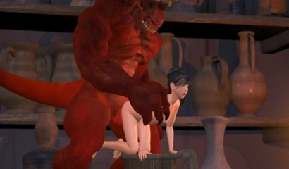 Huge 3D red monster drilling tiny hotties with massive cock