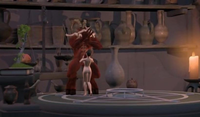 Huge 3D red monster drilling tiny hotties with massive cock