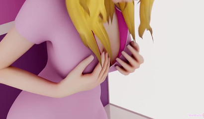 Cute 3D blonde giantess Nurse Minq growing her juicy tits