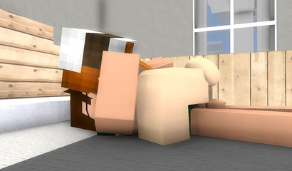 Horny and busty Minecraft 3D hottie riding big cock