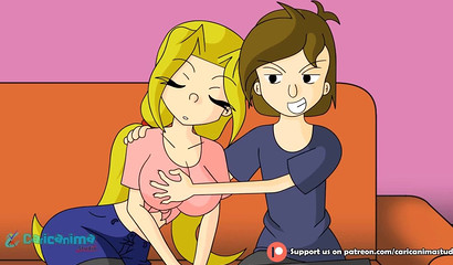 Cute blue-eyed cartoon hottie got her juicy tits fondled