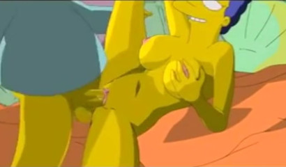 Naughty cartoon wife Marge Simpson milking Homer's dick
