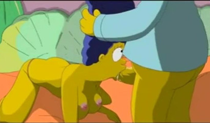 Naughty cartoon wife Marge Simpson milking Homer's dick
