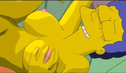 Naughty cartoon wife Marge Simpson milking Homer's dick