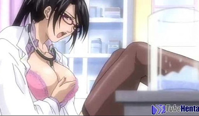 Horny hentai lesbian nurse pounding her pussy in the office