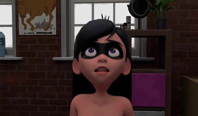Cute Incredibles 3D teen Violet Parr riding huge dildo