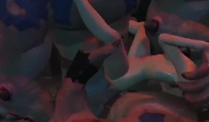 Adventurous 3D brunette Lara Croft ambushed with giant dicks