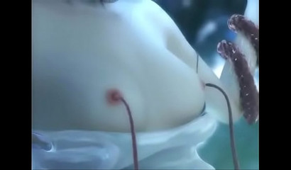 Tiny brunette 3D hottie got pounded hard with tentacles