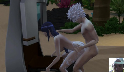 Busty 3D cutie Hinata milked Kakashi's big cock on the beach