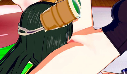 Naughty 3D anime hero cutie scissoring petite brunette