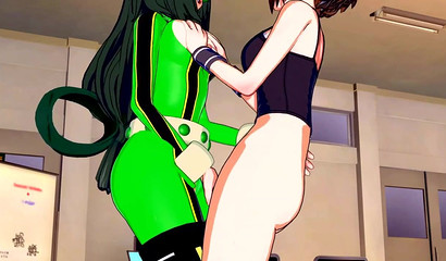 Naughty 3D anime hero cutie scissoring petite brunette