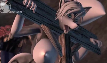 Busty 3D furry bound and stuffed with monster cock from behind