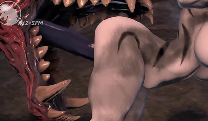 Busty 3D furry bound and stuffed with monster cock from behind