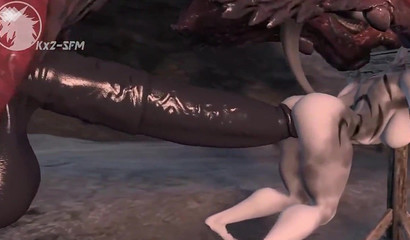 Busty 3D furry bound and stuffed with monster cock from behind