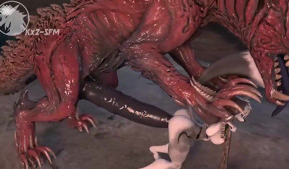 Busty 3D furry bound and stuffed with monster cock from behind