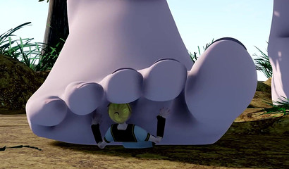Tiny blonde anime stud trapped under sweet giantess sexy feet