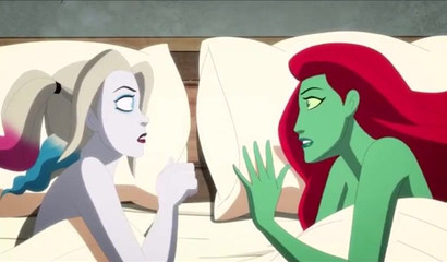 Lovely cartoon hottie Poison Ivy sharing a bed with sexy Harley Quinn